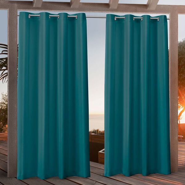 Nicole Miller Canvas Indoor/Outdoor Grommet Top Curtain Panel, 54"x84", Turk Teal, Set of 2