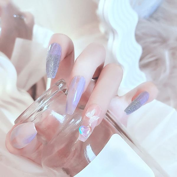24pcs Beautiful Ribbon Nail Tips Long Nail Tips for Wedding, Party, Holiday, Dating, Prom, Daily Life