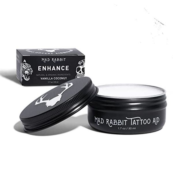 Mad Rabbit Tattoo Balm & Aftercare Cream- Color Enhancement that Revives Old Tattoos, Hydrates New Tattoos, Made With Natural Ingredients + Petroleum Free, Daily Tattoo Lotion Moisturizer & Brightener