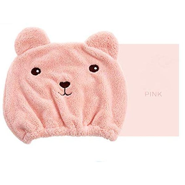 WOIWO Super Soft Microfiber Bath Towel Hat Hair Quick Drying Towel Hat, Cute Cartoon Pattern Ultra Absorbent Dry Hair Hat -Pink