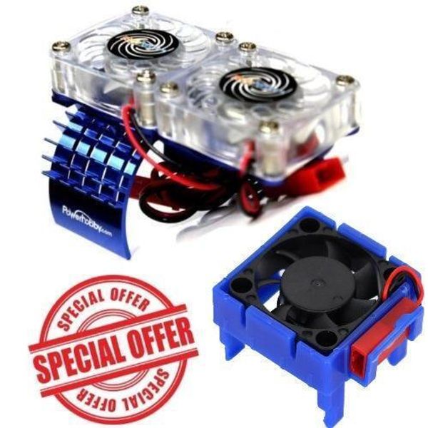 Powerhobby Cooling Fan + Motor HeatSink Dual Twin Fan FOR Traxxas Slash 4x4 V...