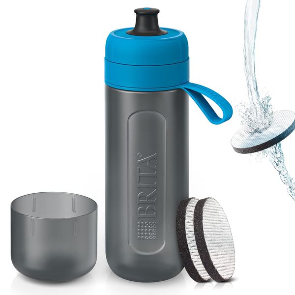 Brita Water Bottle, Portable Water Purification Bottle, 20.3 fl oz (600 ml), Active, Blue, Micro Disc Filter, 2 Pieces Included