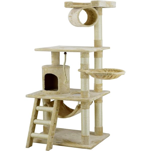 Go Pet Club 62-Inch Cat Tree, Beige, 38" W x 27" L x 62" H (F67)