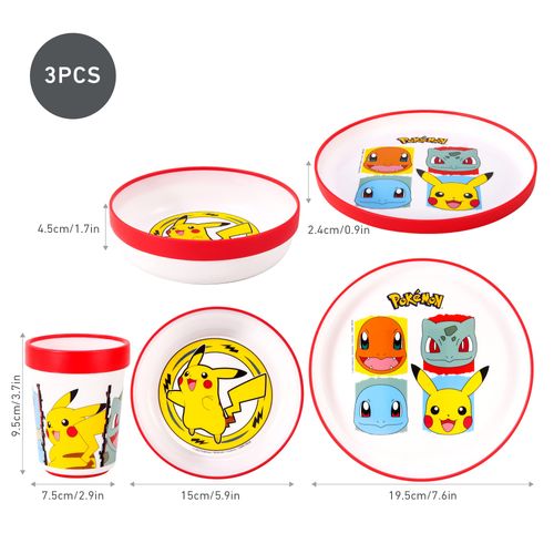 Stor Pokémon 3pcs Bicolor Premium Kids Dinner Tableware Set Plate, Bowl & Tumbler, BPA Free