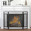 3-Panel Folding Fireplace Screen, Home Metal Mesh Fire Spark Guard, Black