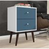 Manhattan Comfort Liberty 2-Drawer Solid Wood End Table in White/Aqua Blue