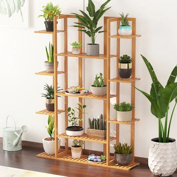 Reinforced Design Bamboo Plant Stand Shelf Flower Display Rack Bar Window Office