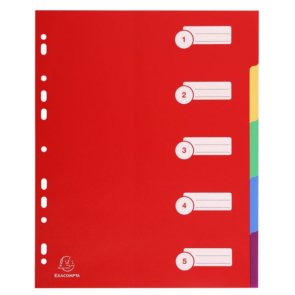 Exacompta - Ref 4805E - PP Document Dividers - Suitable for Use With A4+ Documents, Made from Polypropylene, Pre-Punched & Pre-Printed - 5 Part Dividers - Multicoloured