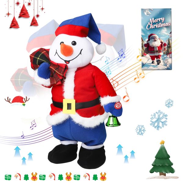 Humor Ted Funny Novelty White Elephant with Packaging Box Electric Jumping Snowman and Singing Dancing Snowman Santa Toys Animated Christmas Plush Toy Xmas Gift for Kids