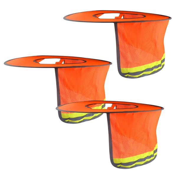 WMYCONGCONG 3 Pack Hard Hat Sun Shield Full Brim Mesh Neck Shield Sun Visor with Reflective Strip for Outdoor Construction Site Hardhats Safety Helmet Accessories, High Visibility Orange