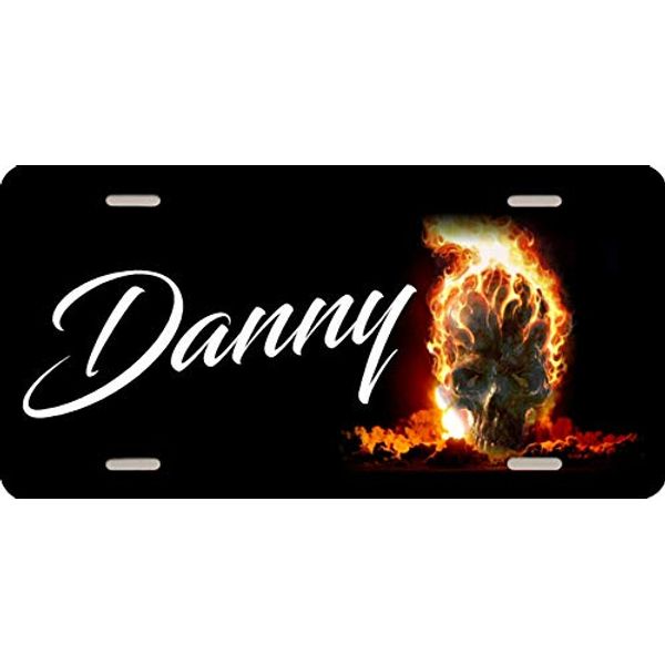 Personalized License Plate - Offset Flaming Skull Couple or Single Name Design