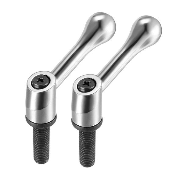 sourcing map M12 x 40mm Handle Adjustable Clamping Lever Thread Push Button Ratchet Male Threaded Stud Knobs Locking Rotating Screw Handles Quick Release Bolt Silver Tone 2pcs