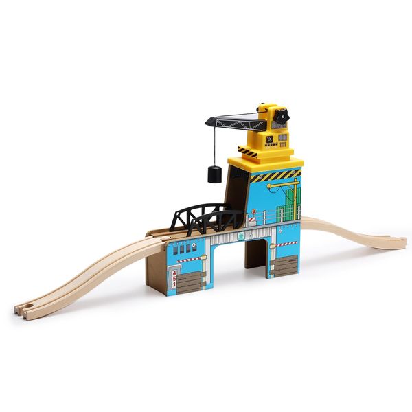 SainSmart Jr. Wooden Train Set Accessories, Magnetic Rotary Crane Set with Track for Kids Compatible with Thomas, Brio, Chuggington, Melissa and Doug