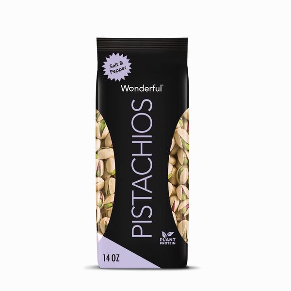 Wonderful Pistachios In Shell, Salt & Pepper, 14 Ounce Resealable Bag, Healthy Snack, Protein Snack, Pantry Staple (14 oz)