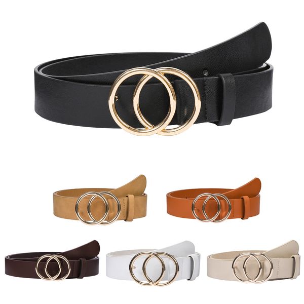 NBLYOS 1 Pack Women Belts Faux Leather for Jeans Fashion Belt with Double O-Ring Buckle(L,US,black)