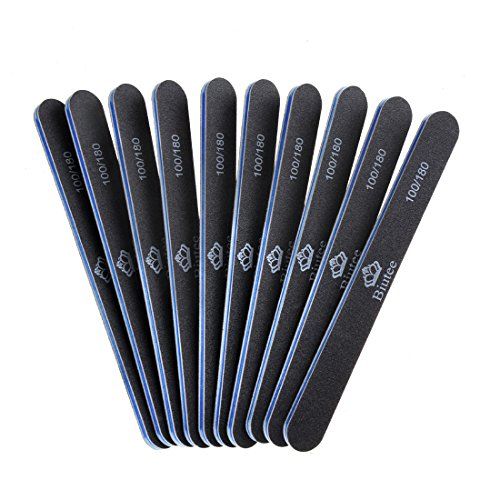 Biutee Grit Nail File, Set of 10, 100, 180 Grit, Double-Sided Type, Nail File, Nail Care Set, Nail Care, File for Gel Nails, Black (100/180 Grit)