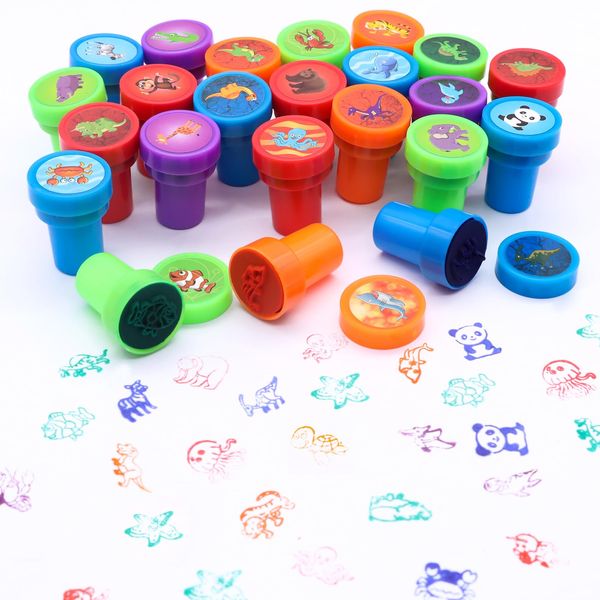 ZOCONE 30 Pcs Stamps for Kids Assorted Stampers Kit, Cute Carton Animal Kids Stamps Dinosaur Self Ink Stamps for Kids Party Bags Filler Teacher Stamps Birthday Gift