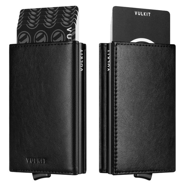 VULKIT Mens Wallet Credit Card Holder Pop up Card Case RFID Blocking Leather Card Wallet with Banknote Compartment & ID Window