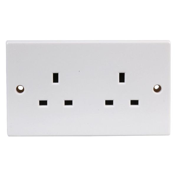 Ex-Pro [2 Pack] 2 Gang Double Unswitched Mains Plug Wall Socket 13A, White