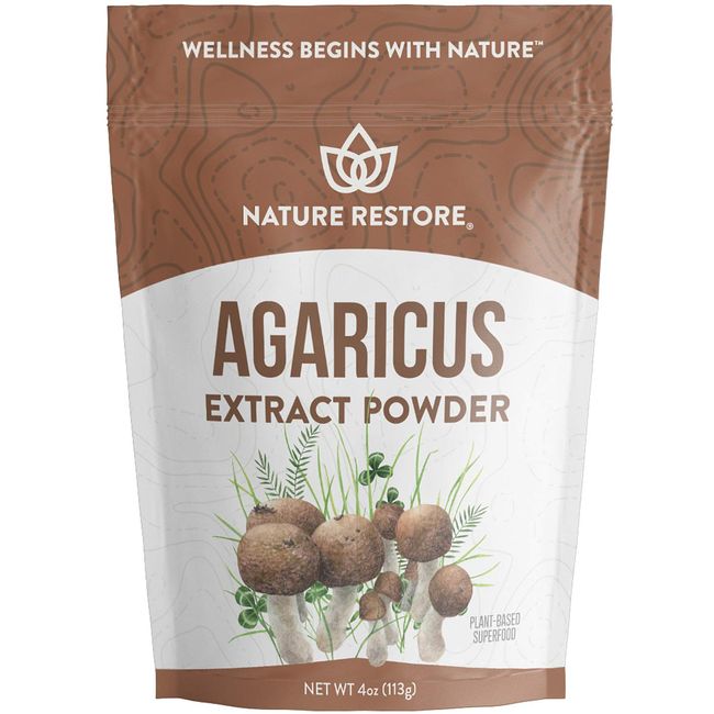 Nature Restore Agaricus Blazei Murill Extract Mushroom Powder, 4 Ounces, 40% Polysaccharides, Non GMO, Gluten Free