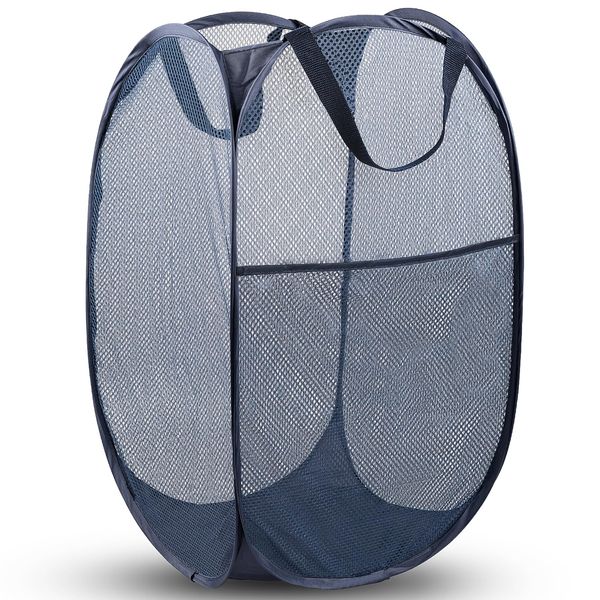 Pop Up Hamper, 1 PCS Mesh Pop Up Laundry Hamper, Premium Pop Up Laundry Basket, Mesh Laundry Basket, Pop Up Hampers for Laundry, Mesh Laundry Hamper, Foldable Popup Mesh Hamper, Travel Hamper, Blue