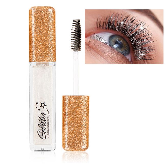 HERBENJOY Glitter Shimmer Mascara, Long-Lasting Diamond Sparkle Water Base Lashes Tint Gel Eye Make-Up Mascaras For Shiny Slender Curled Lashes, Easy To Use (01 White)