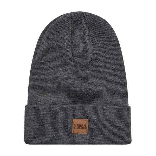 Urban Classics Unisex Leatherpatch Long Beanie Strickm tze, Charcoal, Einheitsgröße EU