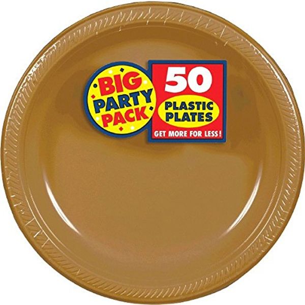 Gold Round Plastic Plates - 10.25" | 50 Disposable Plates For Home Essentials, Perfect Party Supplies & Party Plates For Birthday Parties, Weddings, Themed Events & More