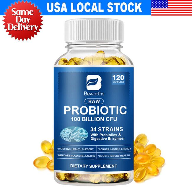 Probiotics Digestive Enzymes 100 Billion CFU Potency Immune Health 120 Capsules