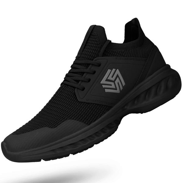 Giniros Mens Slip On Walking Shoes Non Slip Running Shoes Breathable Workout Shoes Lightweight Gym Sneakers All Black Size 9.5