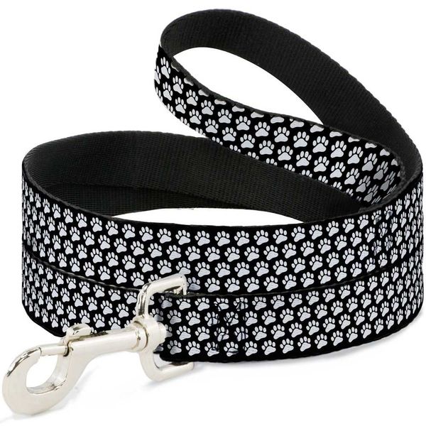 Dog Leash Paw Print Black White 4 Feet Long 0.5 Inch Wide