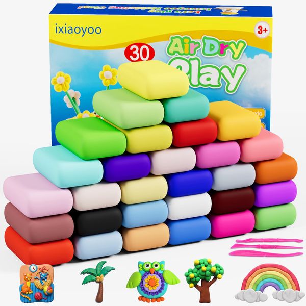 Ixiaoyoo Air Dry Clay, Modelling Clay for Kids, 30 Colors DIY Molding Magic Clay for with Tools, Soft & Non-Sticky, Toys Gifts for Age 3 4 5 6 7 8+ Years Old Boys Girls Kids