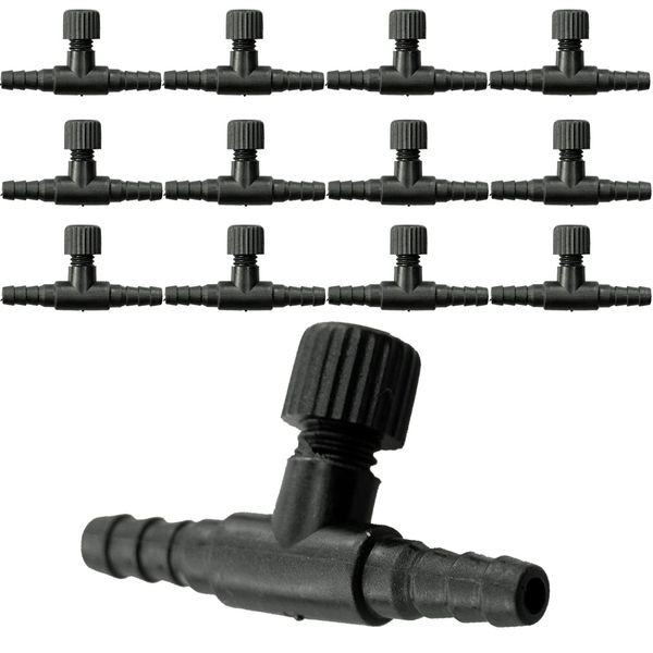 SZXMDKH 13 Pack T Shape Aquarium Control Valves Single Way Black Plastic Aquarium Hose Connector Air Flow Control Regulator Air Valve for 5 mm ID Tubing