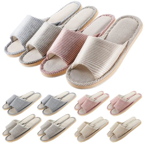 8 Pairs Disposable House Slipper for Guests Open Toe Breathable Slippers Spa Slippers Comfortable Indoor Home Slippers (Red, Beige, Navy, Coffee, Pinstripe)