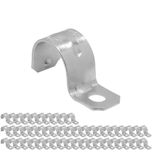 Maxxima 3/4 in. Rigid or RMC Push-On 1-Hole Pipe Straps - Ideal for Conduit Installation, Zinc Plated Steel, 50 Pack, Easy, Quick, and Secure for Electrical Wiring, Water Resistant, UL Listed
