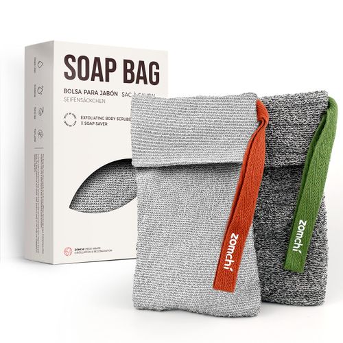 ZOMCHI Pack of 2 Soap Bags and Soap Saver Bags for Use in the Shower, Premium Body Scrubber Shower Sponge (Soft and Hard Soap Bag)