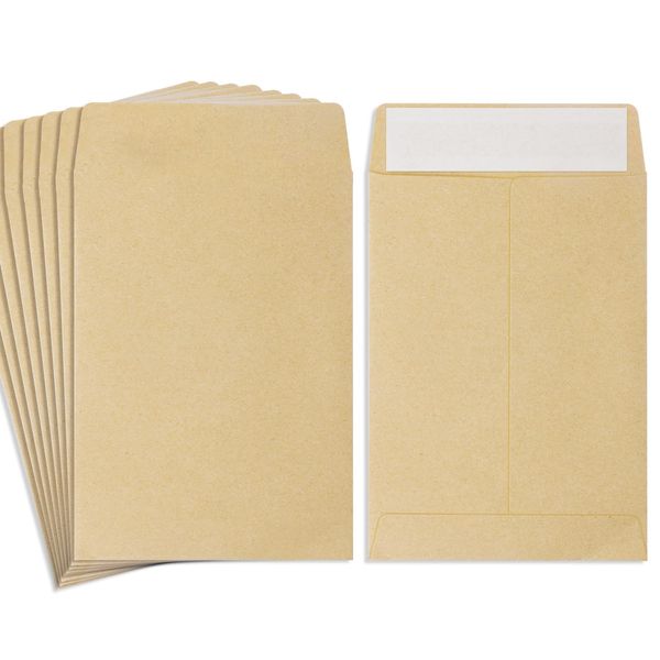 100 Pack Coin Envelopes 3.23"×4.53",Brown Kraft Small Envelopes,Fully sealed seed envelope，Kraft Small Coin Envelopes,Seed Envelopes, Mini Envelopes for Office, Home, School