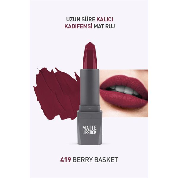 419 Berry Basket Mat Ruj - Kuruma Yapmayan Pürüzsüz Dokunuş Kadifemsi Etki - Matte Lipstick