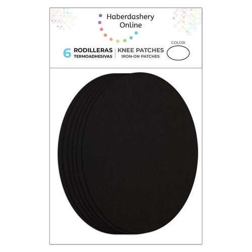 Haberdashery Online - 6 Black Thermoadhesive Children's Knee Pads, Elbow Pads for Clothes Protection & Repair, Ideal for Pants, Jackets, Sweaters, Shirts, 10.5 x 8 cm, Ref. 1, Color: Black