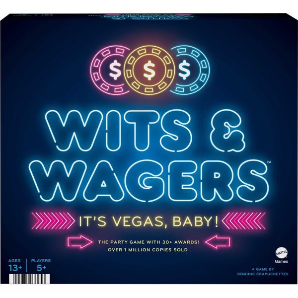 Mattel Games Wits & Wagers Board Game Vegas Edition, Party Game with Dry Erase Boards, Markers & Poker Chips for 5+ Players