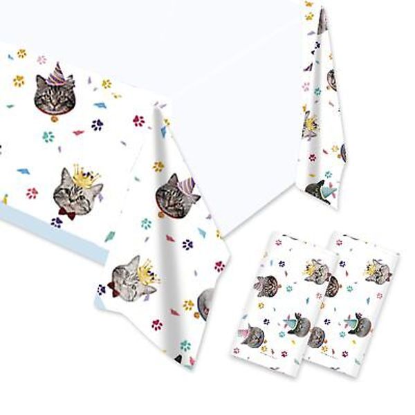 Egami 2pcs Pet Cat Party Tablecloth Table Cover Cat Party Supplies Party Deco...