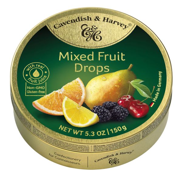 Cavendish & Harvey | Mixed Fruit Hard Candy Drops | 5.3 Ounce Tin