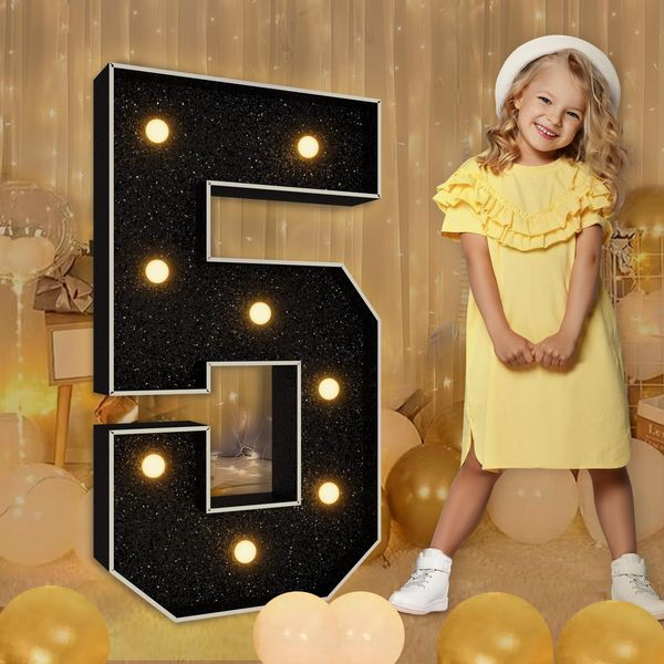 Imprsv Marquee Numbers Black 3FT: Black Party Decor - Light Up Number 5 Large 3 Feet Tall - Birthday Decorations for Him Her 5th 15th 50th