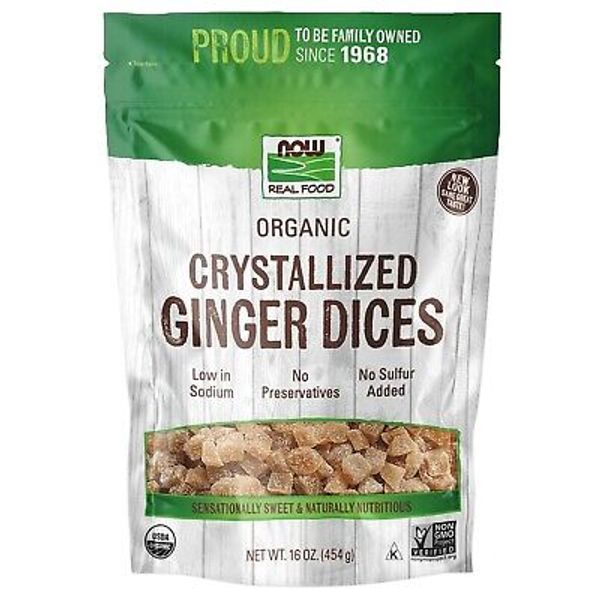 NOW Foods, Organic Crystallized Ginger Dices, Low-Sodium, Preservative-Free16-Oz