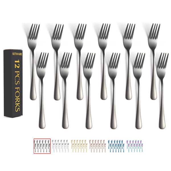 Black Silverware Forks Set Of 12 Pieces, Stainless Steel Utensils Forks, KITWARE Kitchen Cutlery for Restaurant Home & Kitchen, Appartment Essential Tableware