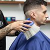 JOHNNY B. Professional Barber Neck Duster with Soft, Long Bristles, Blue