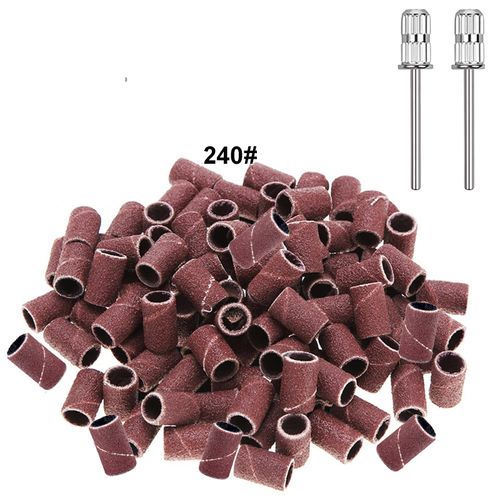 Yoezuo 100 Pcs Nail Sanding Bands, Grit Nail Art Sanding Bands, 240 Grit Nail Files with 2 Pcs Nail Drill Bits for Electric Nail Files Nail Drill Machine Manicure Pedicure