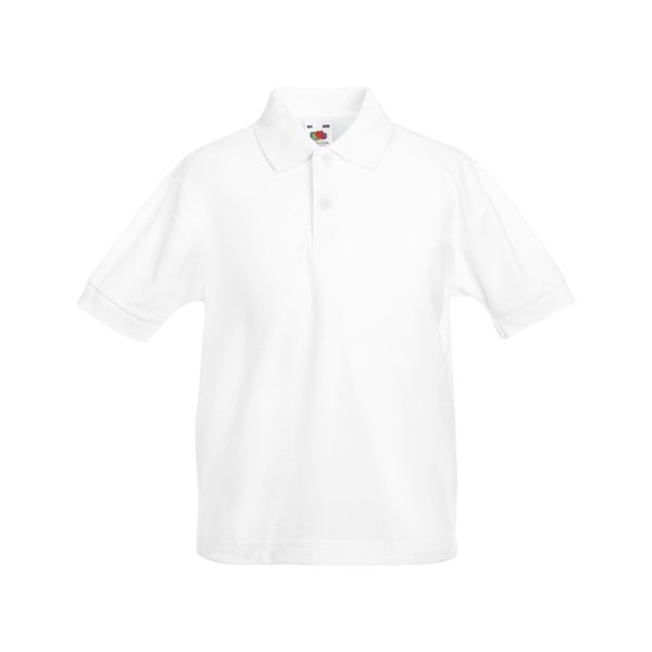 FRUIT OF THE LOOM CHILDRENS UNISEX PIQUE POLO SHIRT - 12 COLOURS (AGE - 14/15, WHITE)