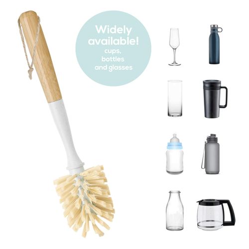 Vigar Zeroline Bamboo Glass and Bottle Brush, Recycled and Plant-Based Materials, Specially Designed Head Scrubs Bottles, Carafes and Glasses Clean