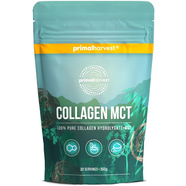 Collagen Pulver von Primal Harvest - Bioaktives Premium Collagen Complex, nachhaltige Grasfütterung, Kollagen Hydrolysat, Geschmacksneutral, optimale Löslichkeit (Primal Collagen MCT (1 Pack))